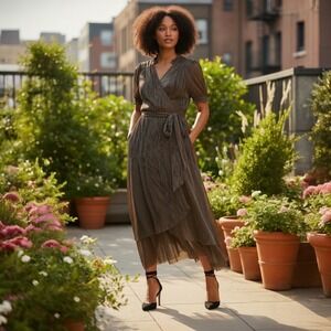 Draper James Bronze Metallic Shimmer Wrap Midi Dress Wedding Guest XXL